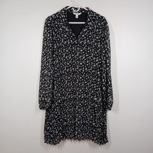NWT Nine West Dress Women XXL Black White Animal Print Long Sleeve Midi